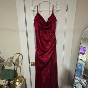 Deep red ball gown silk